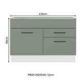 Bajo Mesada Cocina 120 cm 1 Puerta 2 Cajones (Con Mesada) Blanco/Gris Agata Madesa