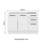 Bajo Mesada 120 x 52 cm 2 Puertas 3 Cajones Sin Mesada Blanco Agata Madesa