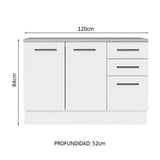 Bajo Mesada Cocina 120 cm 2 Puertas 3 Cajones (Con Mesada) Blanco Agata Madesa