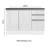 Bajo Mesada Cocina 100% MDF 120 cm 3 Puertas e 2 Cajones Blanco Acordes Madesa