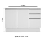 Bajo Mesada 120 x 52 cm 2 Puertas 3 Cajones Sin Mesada Blanco Glamy Madesa