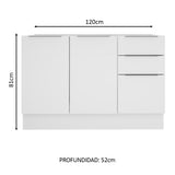 Bajo Mesada 120 cm 3 Cajones 2 Puertas Stella Blanco