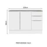 Bajo Mesada Cocina 120 cm 3 Cajones 2 Puertas (Con Mesada) Blanco Stella Madesa