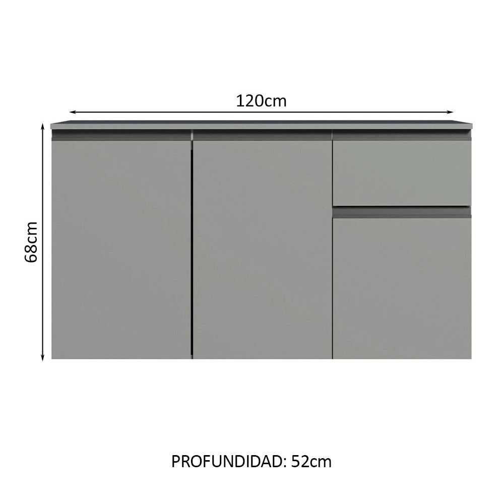 Bajo Mesada 120 cm 1 Cajón 3 Puertas Nice Gris