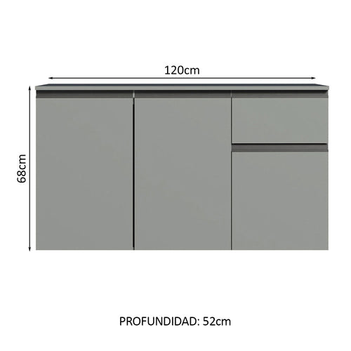 Bajo Mesada 120 cm 3 Puertas 1 Cajón Gris Nice Madesa
