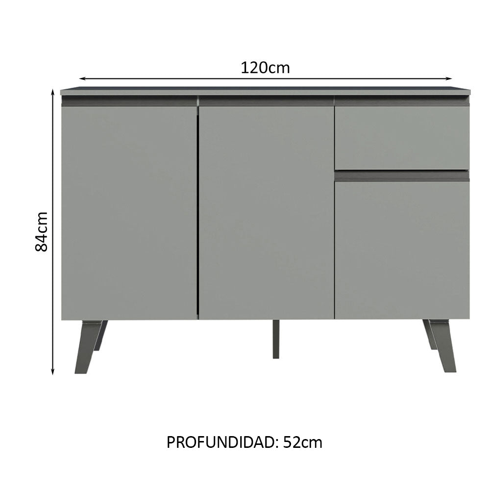 Bajo Mesada 120 cm 3 Puertas 1 Cajón con Patas Gris Nice Madesa