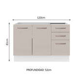 Bajo Mesada para Bacha 120 cm 2 Puertas 3 Cajones (Sin Mesada y Bacha) Blanco/Crema Agata Madesa