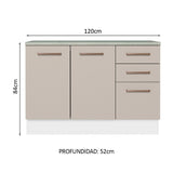 Bajo Mesada para Bacha 120 cm 2 Puertas y 3 Cajones (Con Tapa) Blanco/Crema Agata