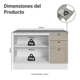 Bajo Mesada Cocina 120 cm 2 Puertas 3 Cajones (Con Mesada) Blanco/Crema Vik Madesa