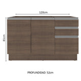 Bajo Mesada para Bacha 120 cm 2 Puertas y 3 Cajones (Sin Mesada) Marrón Glamy