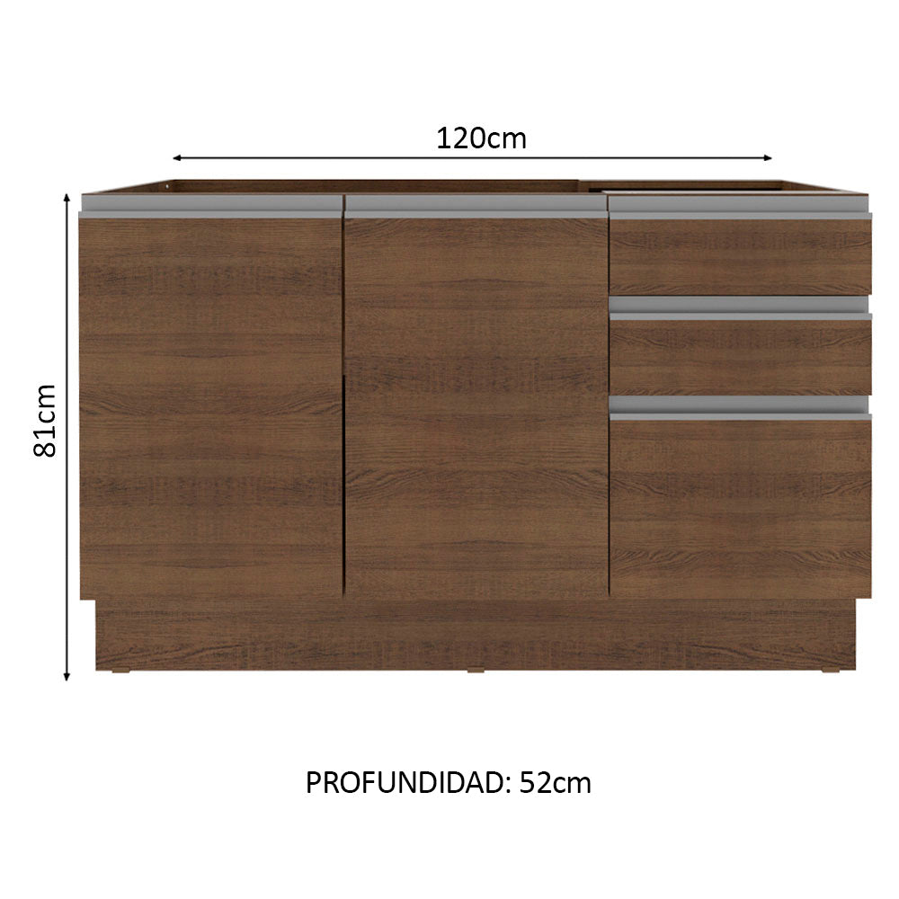 Bajo Mesada para Bacha 2 Puertas y 3 Cajones + Portacubiertos Marrón Glamy