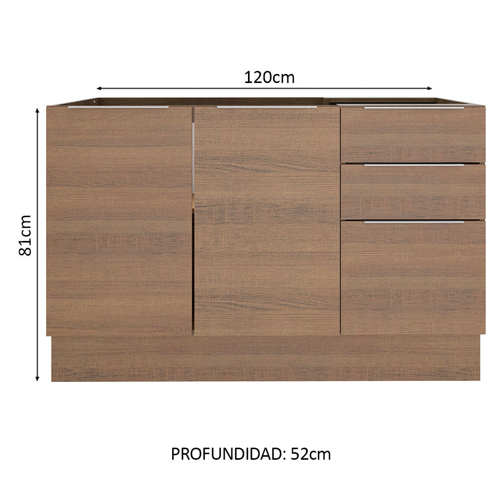 Bajo Mesada 120 cm 3 Cajones 2 Puertas Stella Marrón
