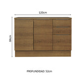 Bajo Mesada Cocina 120 cm 3 Cajones 2 Puertas (Con Mesada) Marrón Stella Madesa