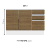 Bajo Mesada para Bacha 100% MDF 120 cm 3 Puertas e 2 Cajones Blanco/Marrón Acordes Madesa