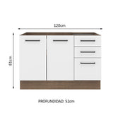 Bajo Mesada para Bacha 120 cm 2 Puertas y 3 Cajones (Sin Mesada y Bacha) Marrón/Blanco Agata Madesa