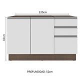 Bajo Mesada para Bacha 120 cm 2 Puertas y 3 Cajones (Sin Mesada) Glamy Marrón/Blanco