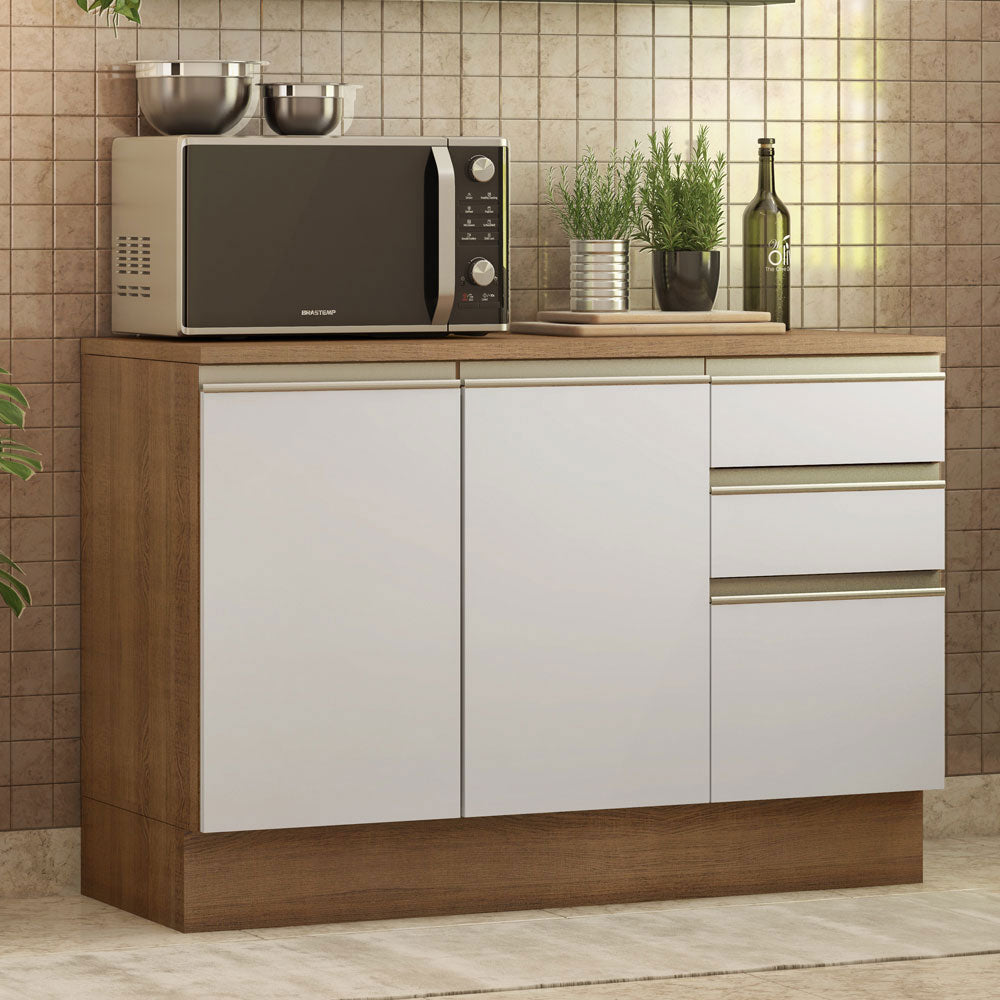 Bajo Mesada para Bacha 120 cm 2 Puertas y 3 Cajones (Con Tapa) Glamy Marrón/Blanco