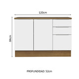 Bajo Mesada Cocina 120 cm 3 Cajones 2 Puertas (Con Mesada) Marrón/Blanco Stella Madesa