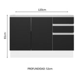 Bajo Mesada para Bacha 100% MDF 120 cm 3 Puertas 2 Cajones Blanco/Negro Acordes Madesa
