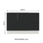 Bajo Mesada 120 x 52 cm 2 Puertas 3 Cajones Sin Mesada Blanco/Negro Agata Madesa