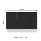 Bajo Mesada para Bacha 120 cm 3 Cajones 2 Puertas (Sin Mesada y Bacha) Blanco/Negro Agata Madesa