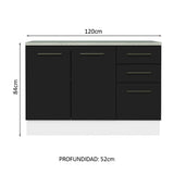 Bajo Mesada Cocina 120 cm 3 Cajones 2 Puertas (Con Mesada) Blanco/Negro Agata Madesa
