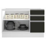 Bajo Mesada para Bacha 120 cm 2 Puertas 3 Cajones (Sin Tapa) Glamy Blanco/Negro