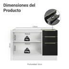 Bajo Mesada para Bacha 120 cm 2 Puertas 3 Cajones (Sin Mesada) Blanco/Negro Lux Madesa