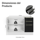 Bajo Mesada para Bacha 120 cm 2 Puetas 3 Cajones (Sin Mesada y Bacha) Blanco/Negro Lux Madesa
