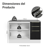 Bajo Mesada de Cocina 120 cm 2 Puetas 3 Cajones (Con Mesada) Blanco/Negro Lux Madesa