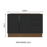 Bajo Mesada para Bacha 120 cm 3 Cajones 2 Puertas (Sin Mesada y Bacha) Marrón/Negro Agata Madesa