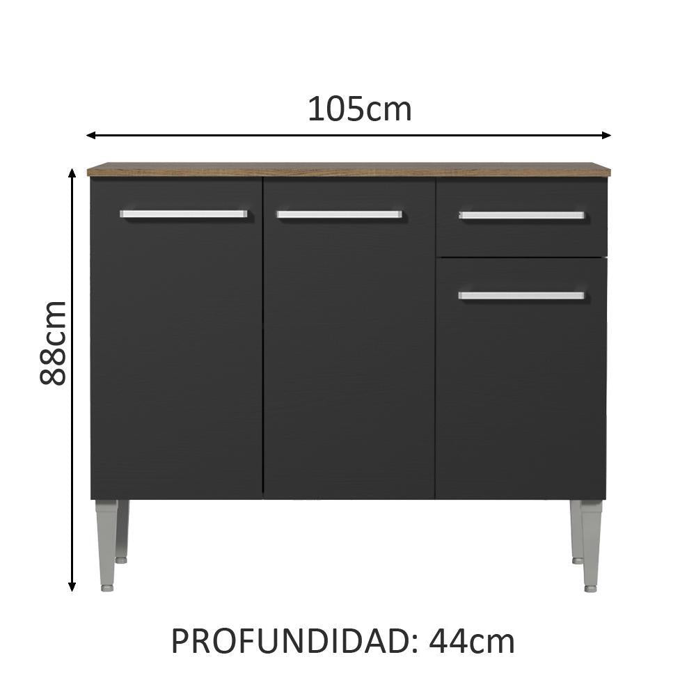 Bajo Mesada 105 cm 1 Cajón 3 Puertas Emilly Marrón/Negro
