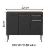 Bajo Mesada 105 cm 1 Cajón 3 Puertas Emilly Marrón/Negro