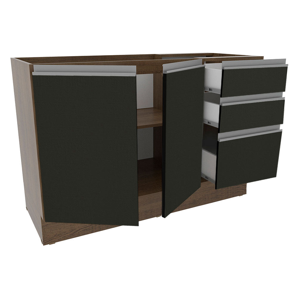 Bajo Mesada para Bacha 120 cm 2 Puertas 3 Cajones (Sin Tapa) Glamy Marrón/Negro