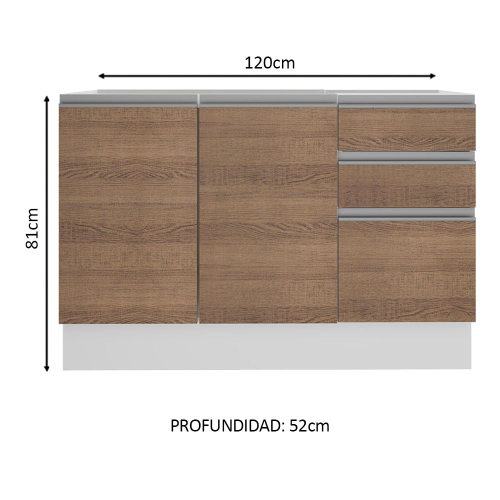 Bajo Mesada Bacha Glamy 120 cm 2 Puertas y 3 Cajones (Sin Tapa ni Bacha) Glamy Blanco/Marrón