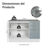 Bajo Mesada de Cocina 120 cm 2 Puetas 3 Cajones (Con Mesada) Blanco/Gris Lux Madesa