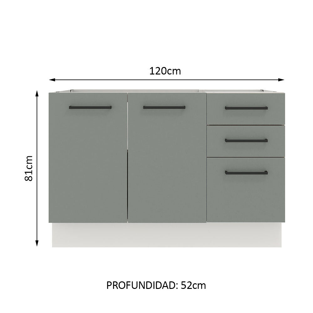 Bajo Mesada para Bacha 120 cm 3 Cajones 2 Puertas (Sin Mesada y Bacha) Blanco/Gris Agata Madesa
