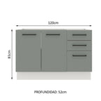 Bajo Mesada 120 x 52 cm 2 Puertas 3 Cajones Sin Mesada Blanco/Gris Agata Madesa