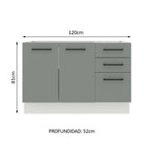 Bajo Mesada para Bacha 120 cm 3 Cajones 2 Puertas (Sin Mesada y Bacha) Blanco/Gris Agata Madesa