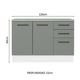 Bajo Mesada Cocina 120 cm 3 Cajones 2 Puertas (Con Mesada) Blanco/Gris Agata Madesa