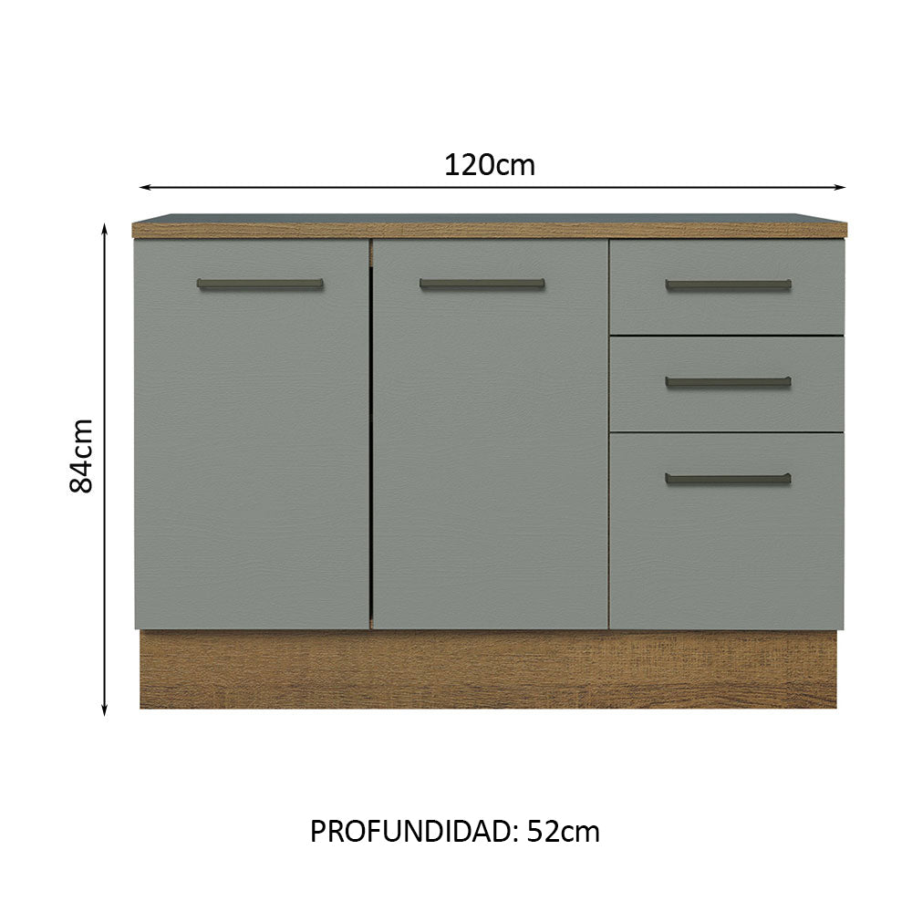 Bajo Mesada 120 cm 3 Cajones 2 Puertas Agata Marrón/Gris