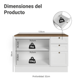 Bajo Mesada de Cocina 120 cm 2 Puertas 3 Cajones Blanco Mesada Marrón Vik Madesa