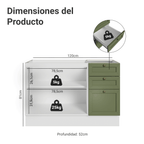 Bajo Mesada 120 x 52 cm 2 Puertas 3 Cajones Sin Mesada Blanco/Verde Vik Madesa