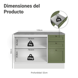 Bajo Mesada de Cocina 120 cm 2 Puertas 3 Cajones Blanco/Verde Vik Madesa