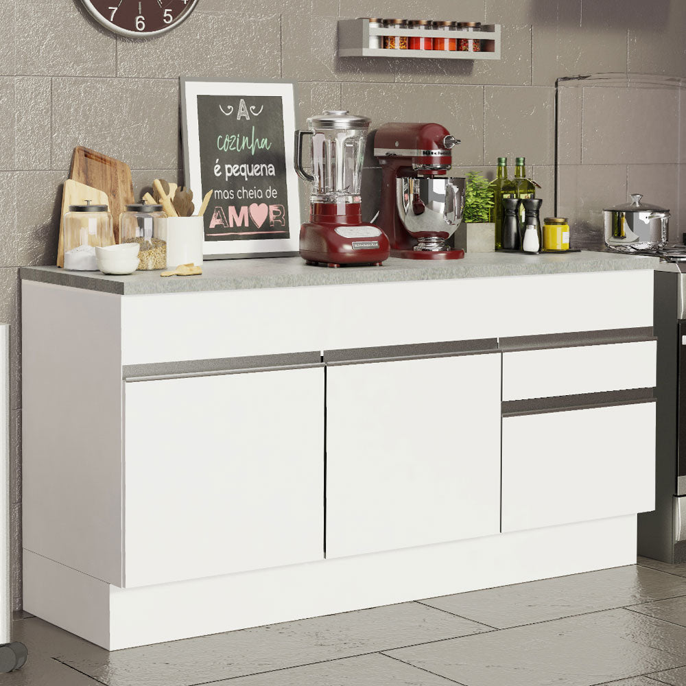 Bajo Mesada 2 Puertas 2 Cajones 150cm (Con Tapa) Blanco Glamy