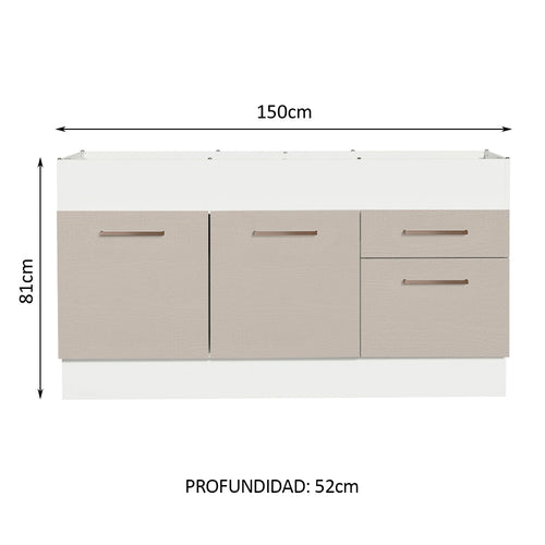 Bajo Mesada 150 cm 2 Puertas 2 Cajones Sin Mesada Blanco/Crema Agata Madesa
