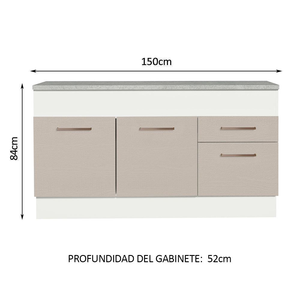 Bajo Mesada para Bacha 150 cm 2 Puertas y 2 Cajones (Con Tapa) Blanco/Crema Agata