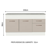 Bajo Mesada para Bacha 150 cm 2 Puertas y 2 Cajones (Con Tapa) Blanco/Crema Agata