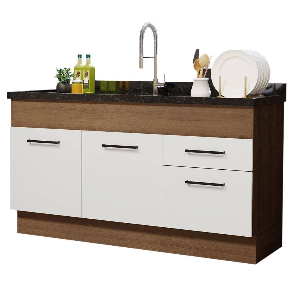 Bajo Mesada para Bacha Agata 150 cm 2 Puertas y 2 Cajones (Sin Tapa Ni Bacha) Marrón/Blanco