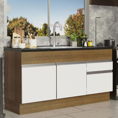 Bajo Mesada 150 cm 2 Puertas 2 Cajones Sin Mesada Marrón/Blanco Glamy Madesa